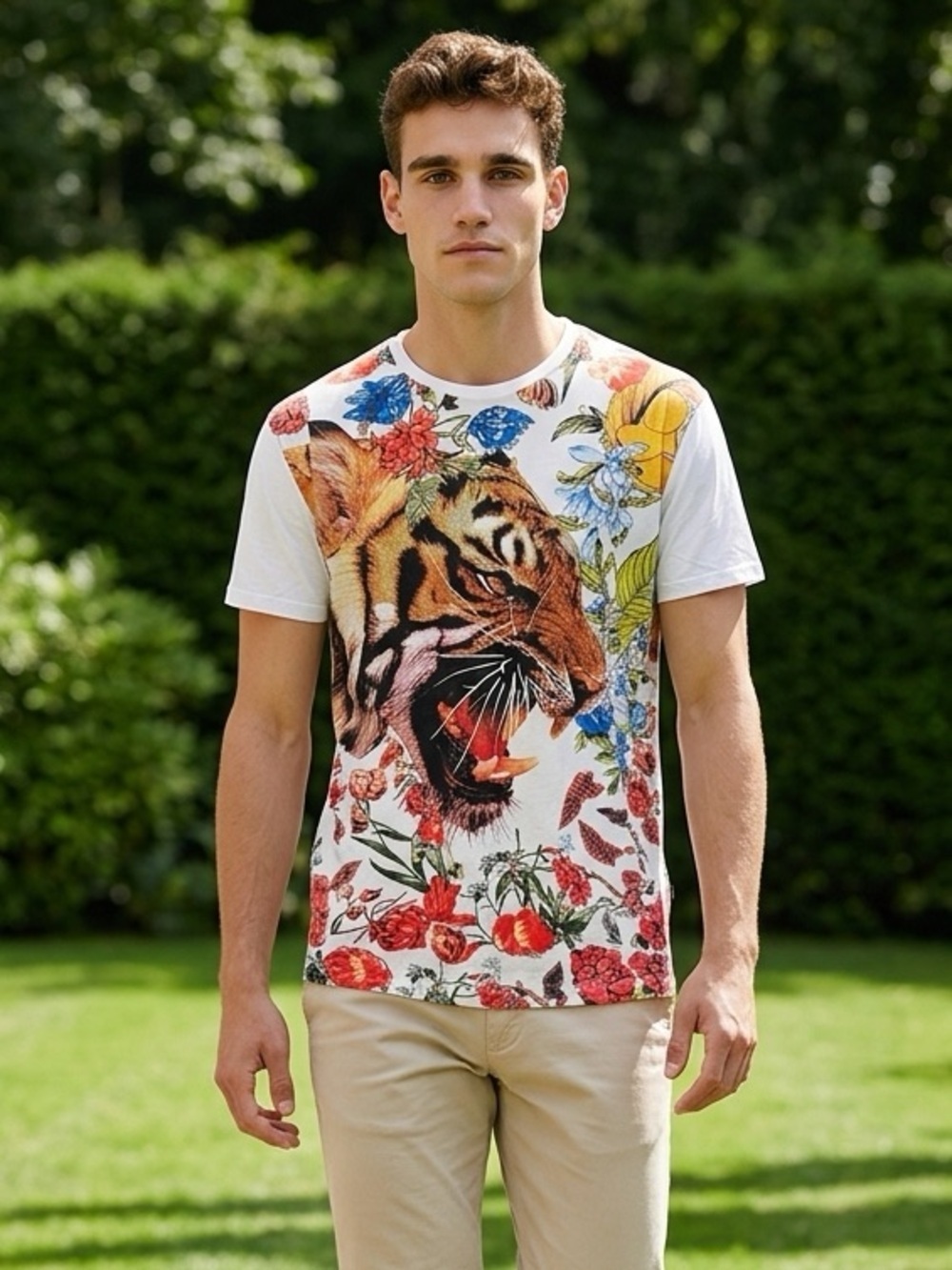 NWT Heads or Tails Men’s White Rhinestone Floral Graphic Tee Shirt - Size 3XL